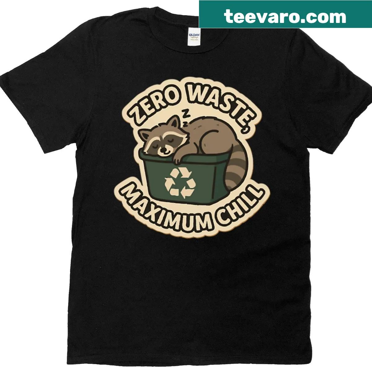 Eco-friendly T-shirt with Zero Waste Maximum Chill text — on a men's t-shirt