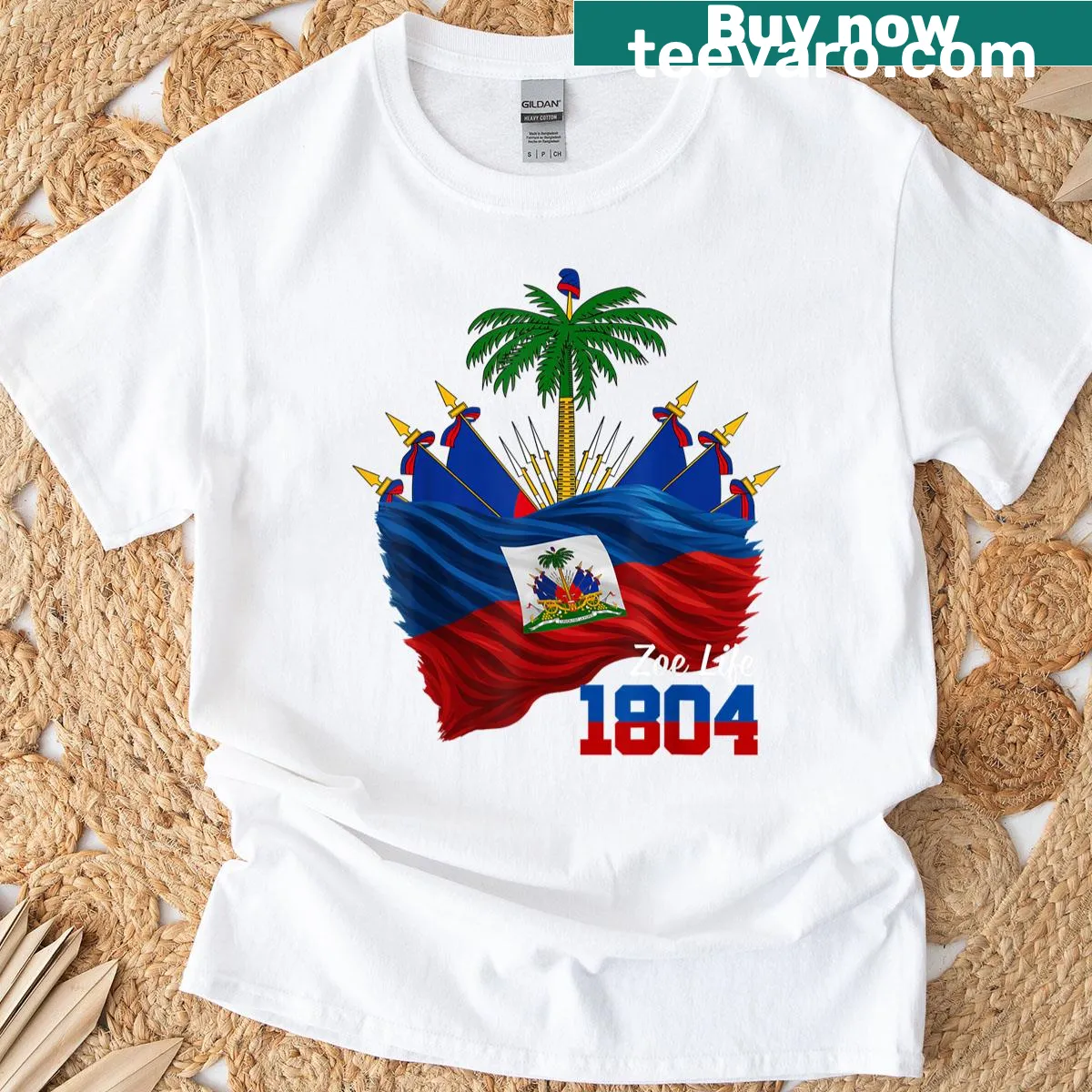 Haiti Flag Day T-shirt with Zoe Life 1804 text — on a men's t-shirt
