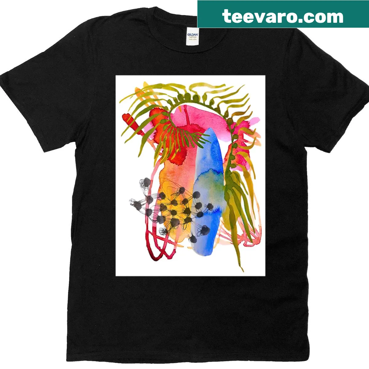 Abstract mermaid graphic designed in watercolor style — on a men's t-shirt