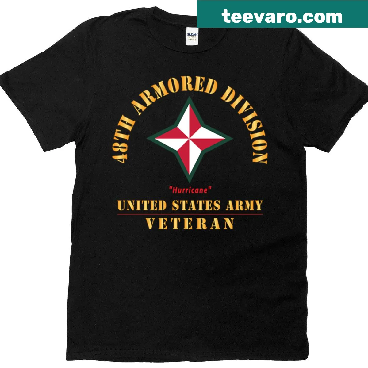 US Army Veteran T-shirt with 48th Armored Division design. — on a men's t-shirt