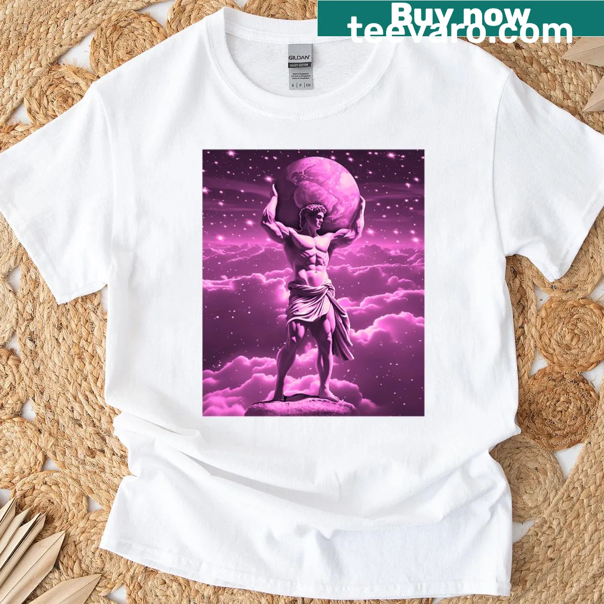 T-shirt featuring Atlas holding the world from Greek mythology — on a men's t-shirt