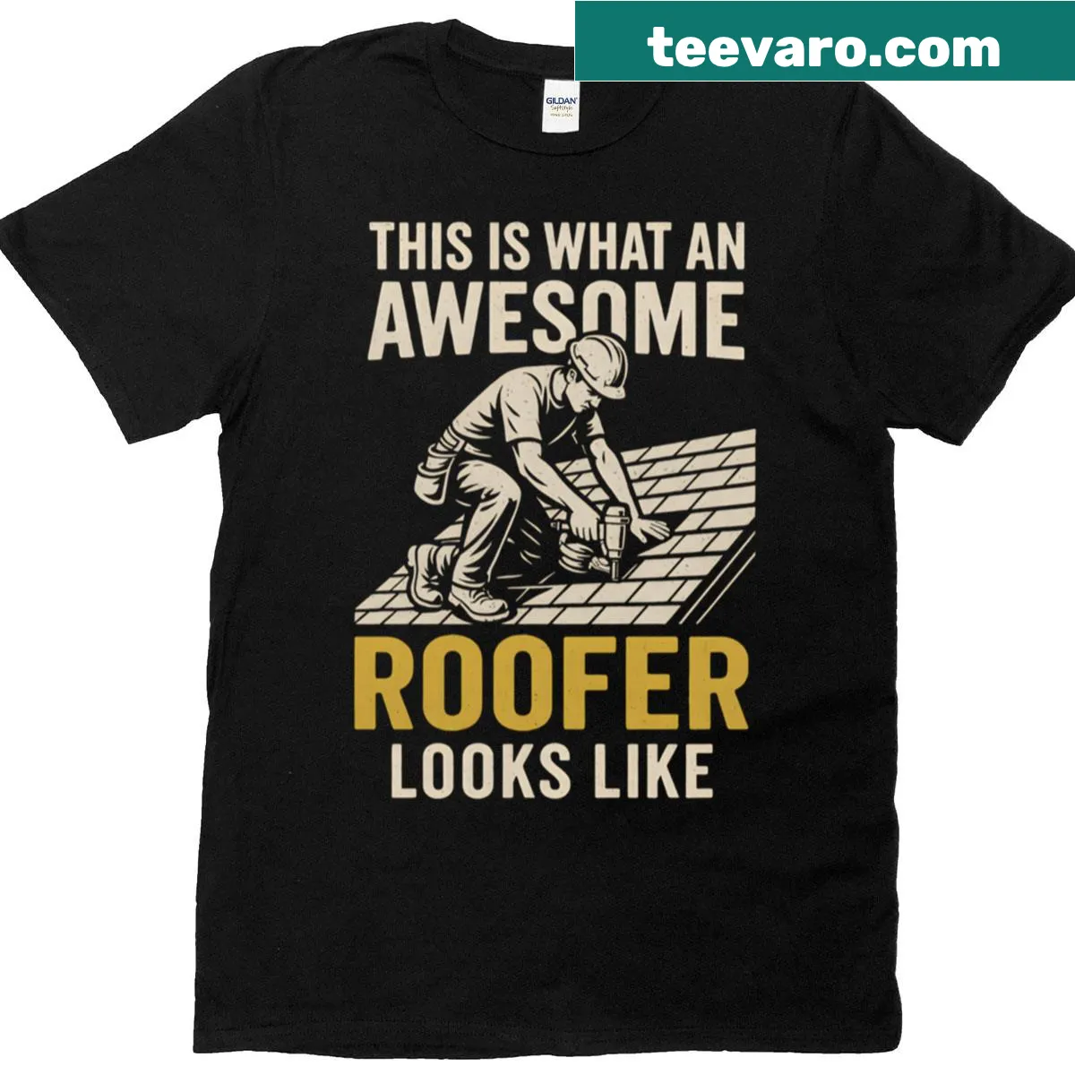 T-shirt celebrating roofers with bold text design. — on a men's t-shirt