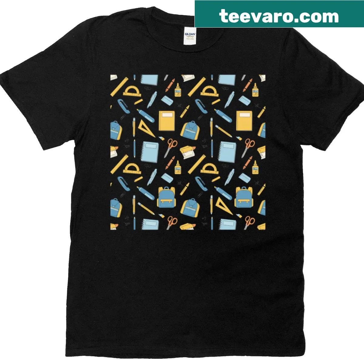 T-shirt with a cute school-themed pattern for kids. — on a men's t-shirt