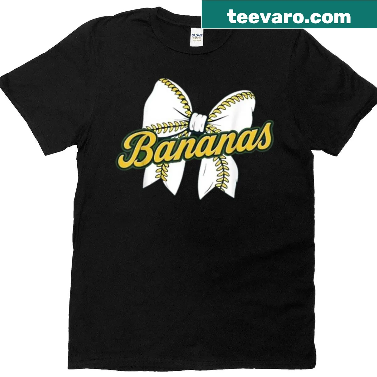Fitted t-shirt with a cute bow design for a girls' softball team. — on a men's t-shirt