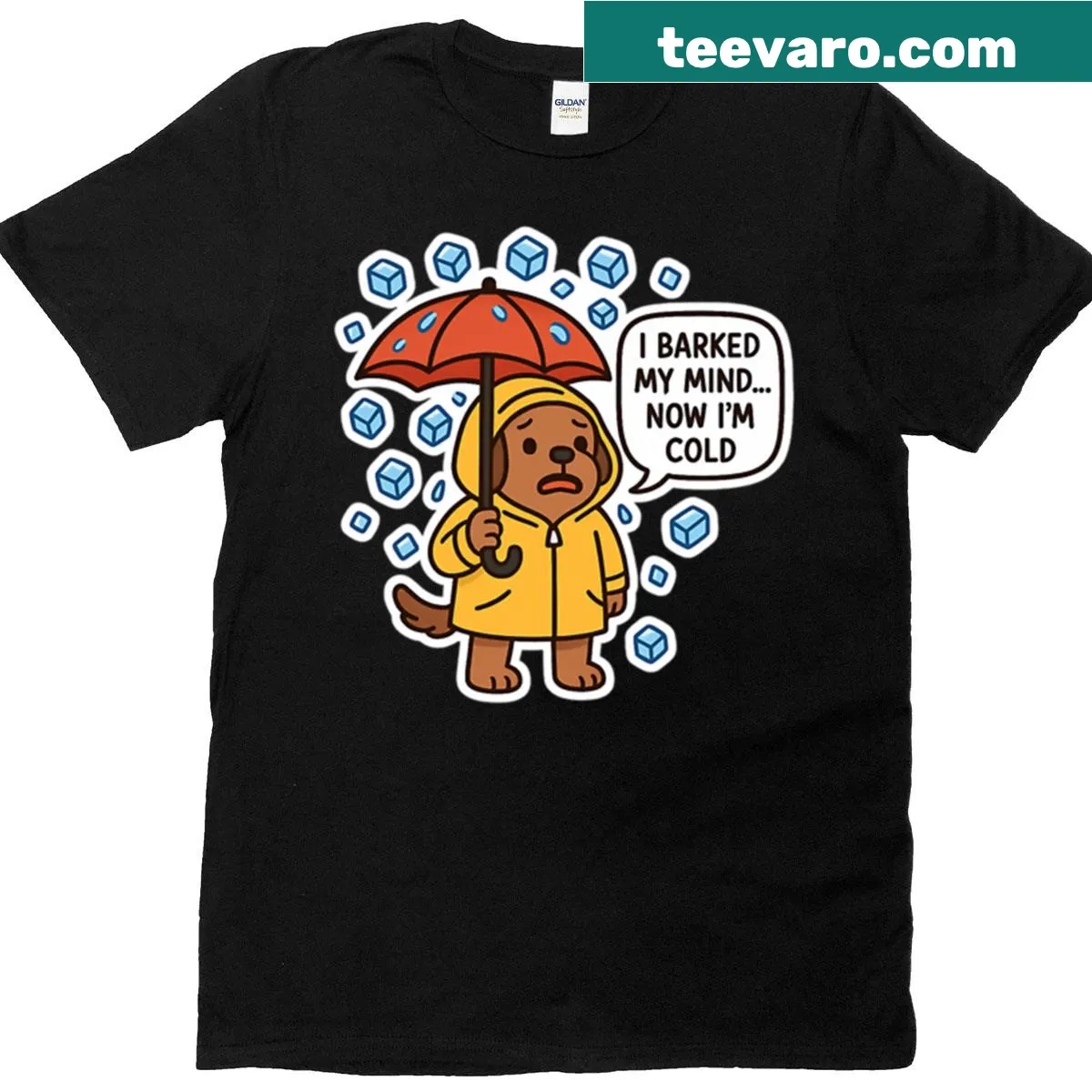 Oversized t-shirt with a satirical dog meme illustration. — on a men's t-shirt