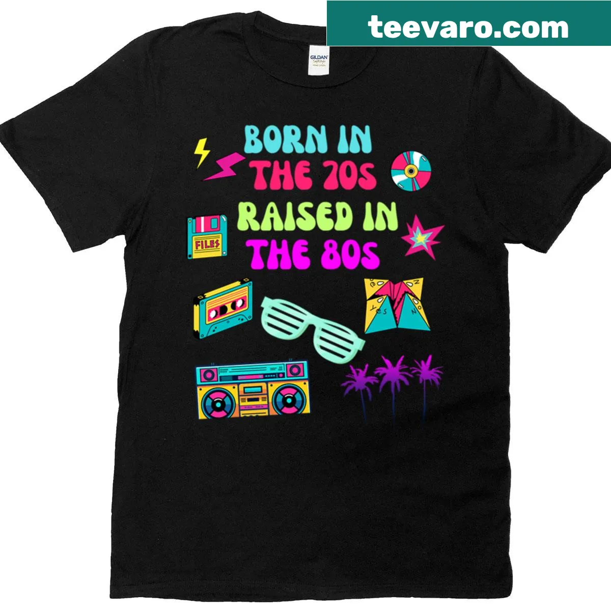 Vintage t-shirt featuring a humorous quote about being born in the 70s and raised in the 80s — on a men's t-shirt