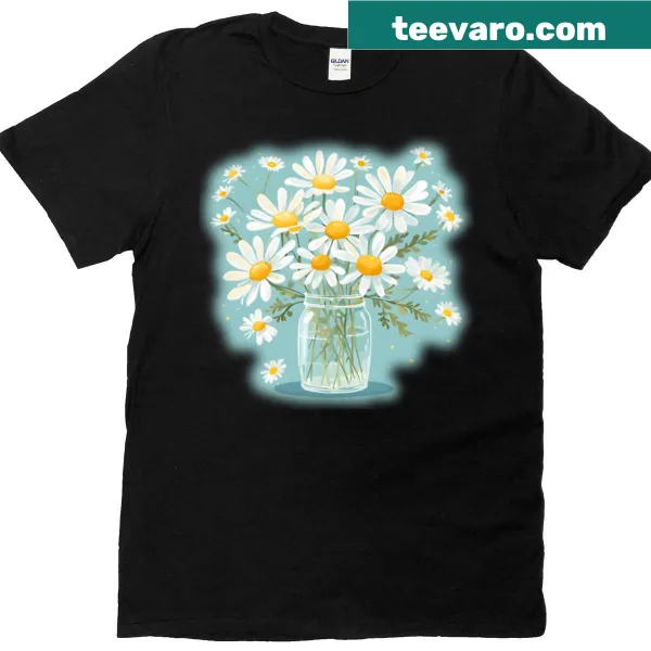 T-shirt featuring a bouquet of chamomile flowers illustration