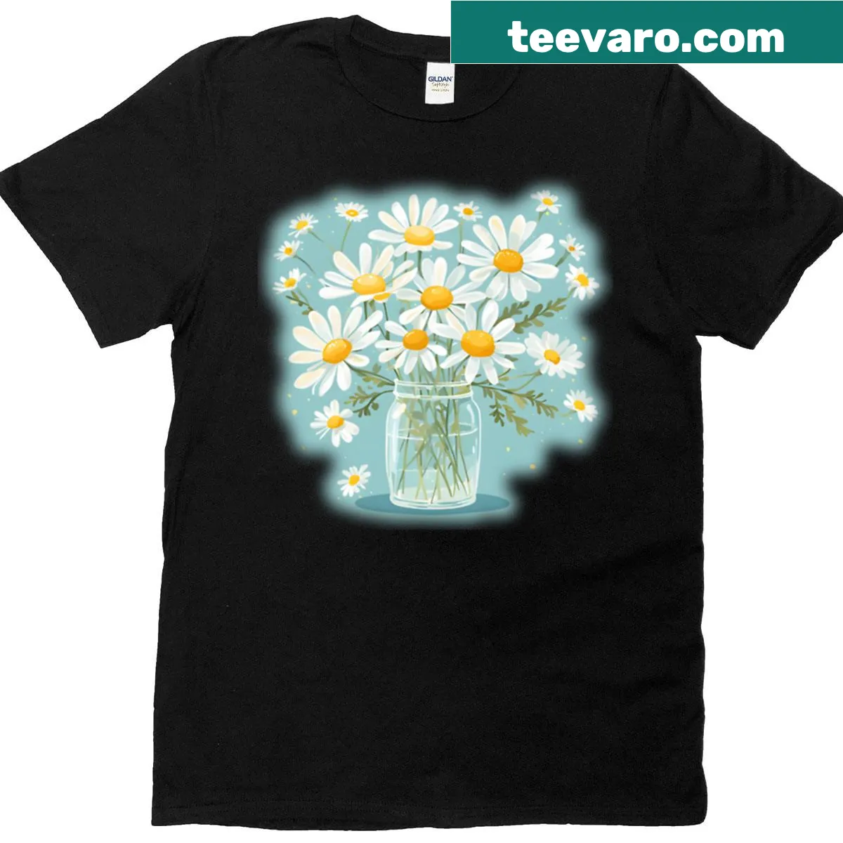 T-shirt featuring a bouquet of chamomile flowers illustration — on a men's t-shirt