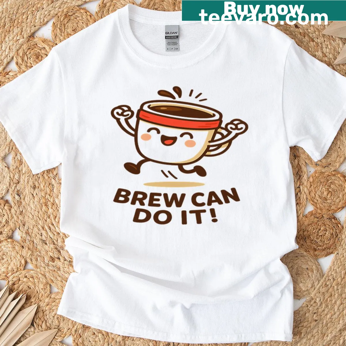 Funny Brew Can Do It t-shirt with coffee-themed text — on a men's t-shirt