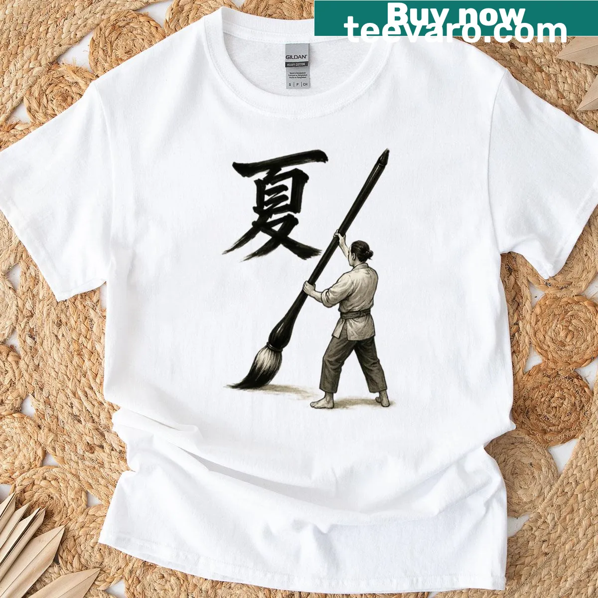 T-shirt featuring elegant calligraphy design — on a men's t-shirt