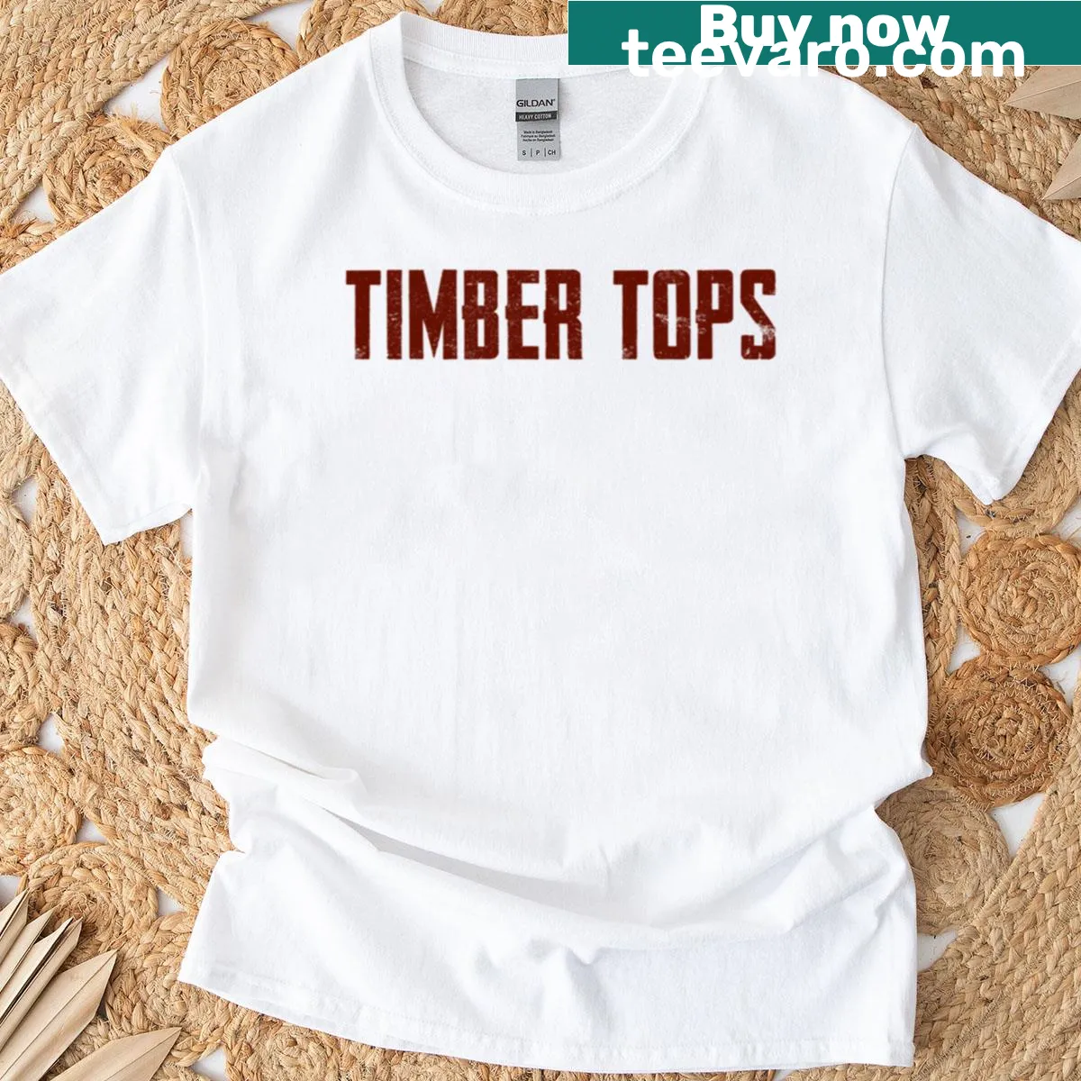 Vintage-inspired Camp Timber Tops T-shirt design — on a men's t-shirt