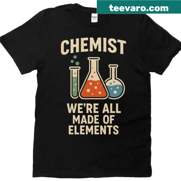 Chemist illustration made of chemical elements on a t-shirt
