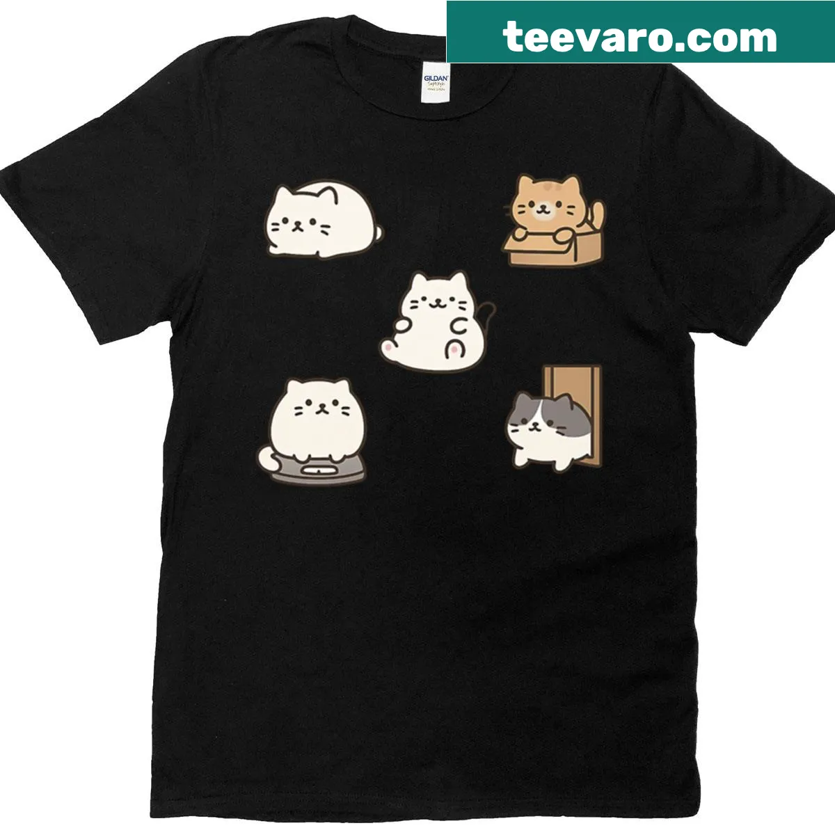 Kawaii chonky cats illustrated on a t-shirt — on a men's t-shirt