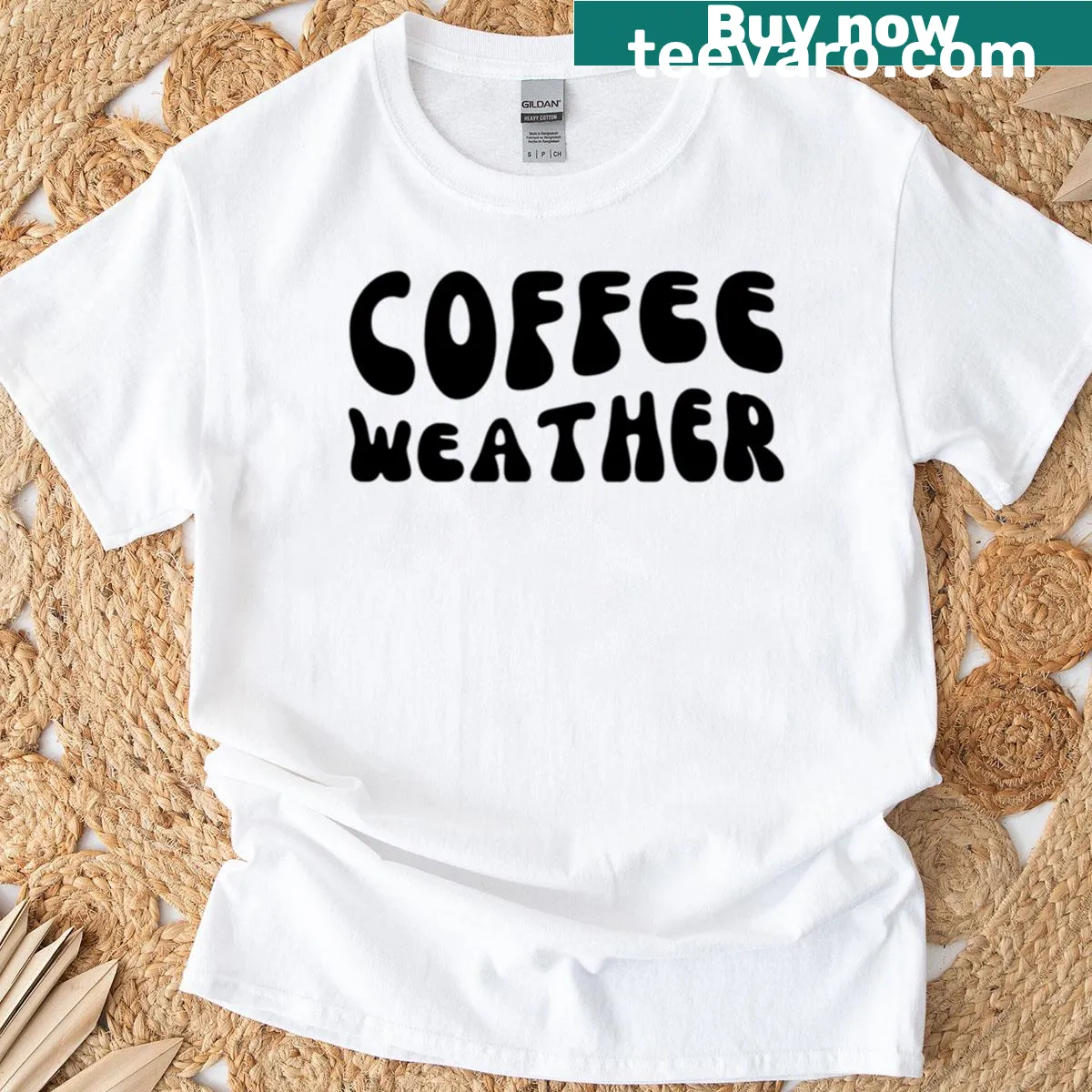 T-shirt with a playful Coffee Weather graphic for coffee lovers — on a men's t-shirt