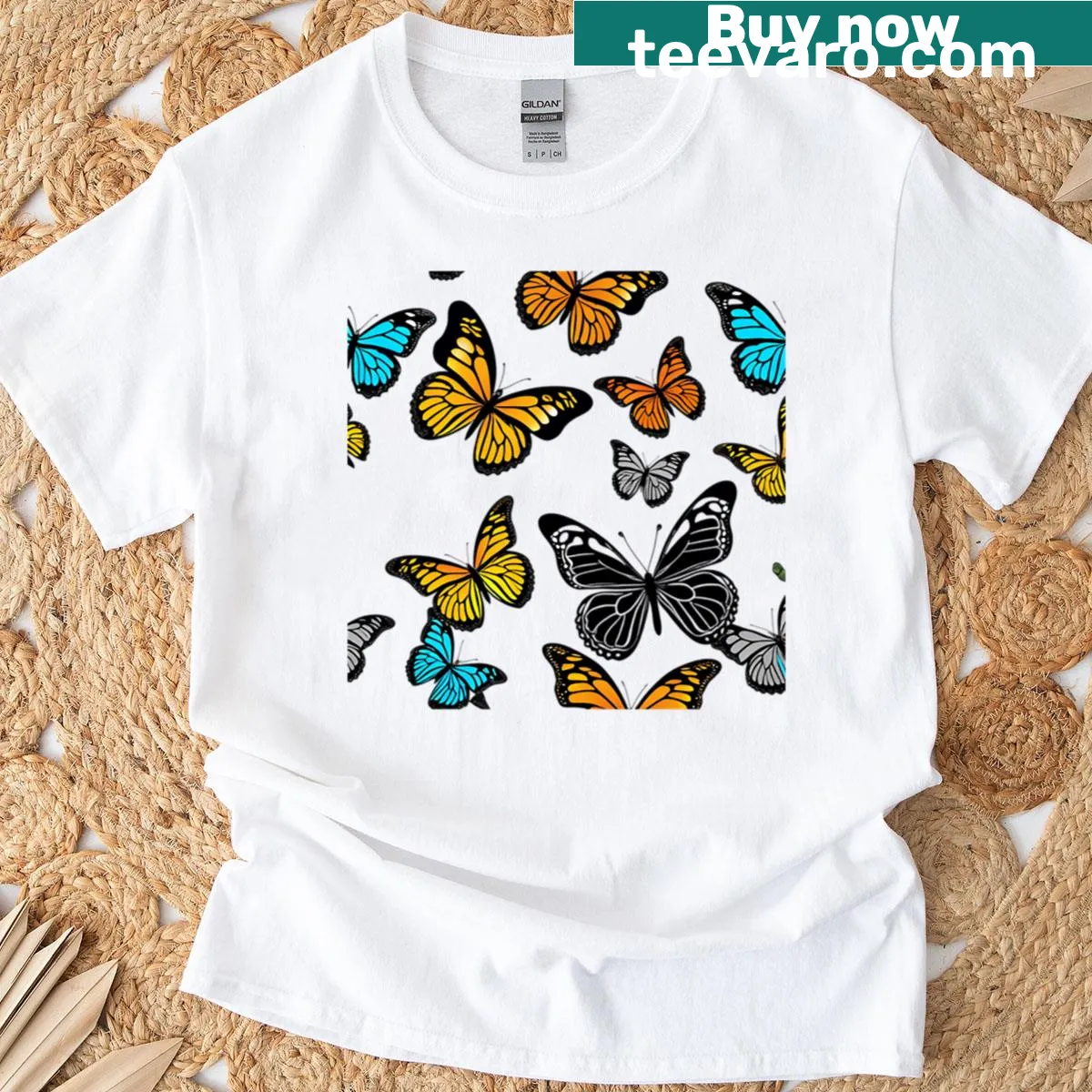 Doodle butterfly graphic on a T-shirt, designed for artistic expression — on a men's t-shirt
