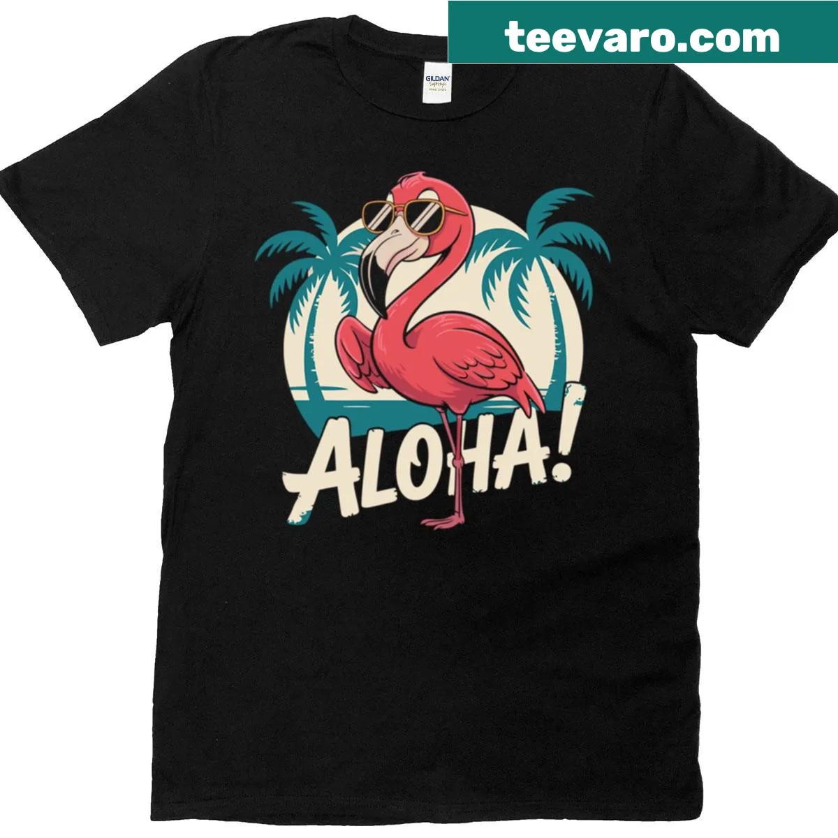 Flamingo wearing sunglasses with a tropical vibe — on a men's t-shirt