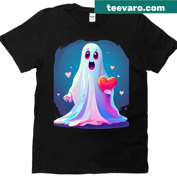 Cute ghost with a heart illustration on a T-shirt