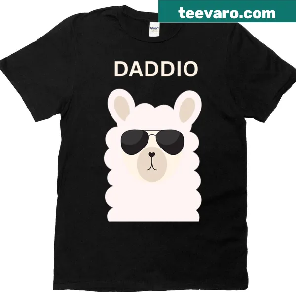 Cartoon llama with 'Daddio' text on a T-shirt