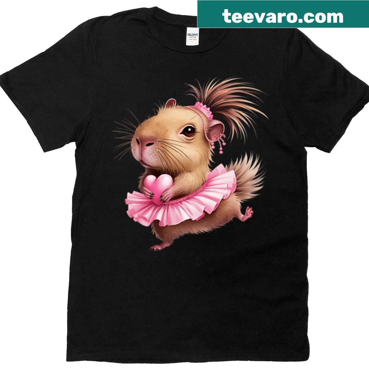 Illustration of a dancing capybara with a heart on a T-shirt — on a men's t-shirt