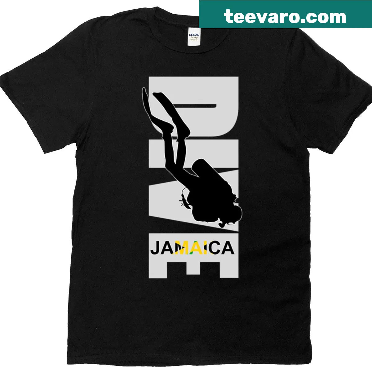 Tropical Jamaica themed graphic on a t-shirt — on a men's t-shirt