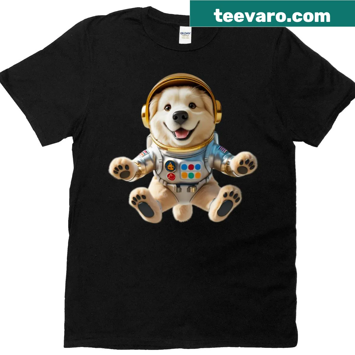 Dog in space suit with stars illustration on t-shirt — on a men's t-shirt