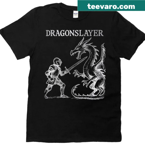 Dragonslayer design illustration on an oversized T-shirt