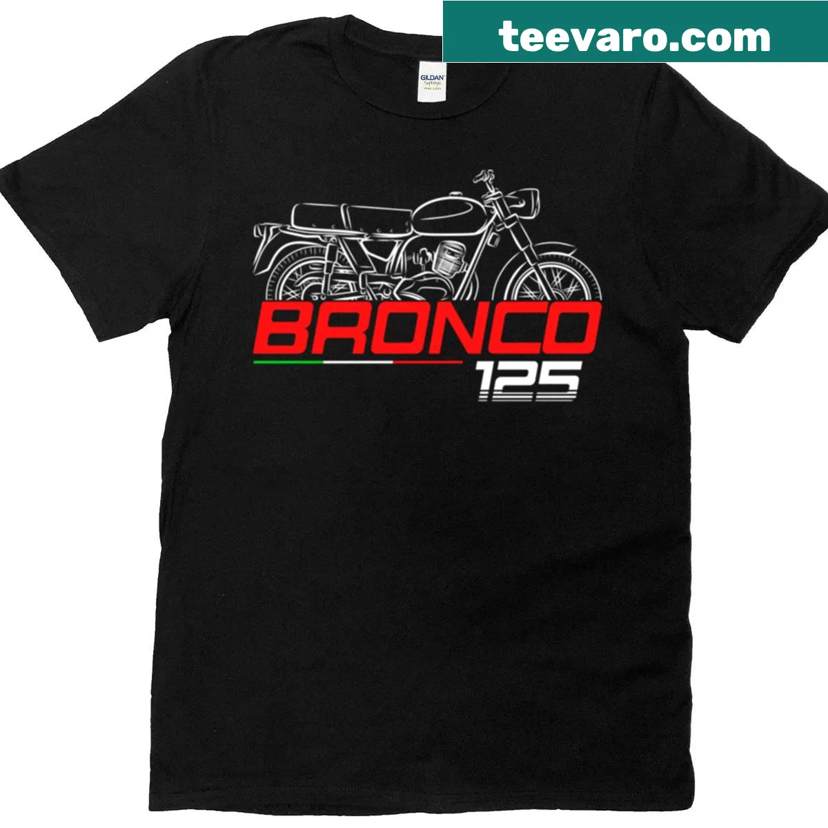 Ducati Bronco 125 motorcycle illustration on t-shirt — on a men's t-shirt