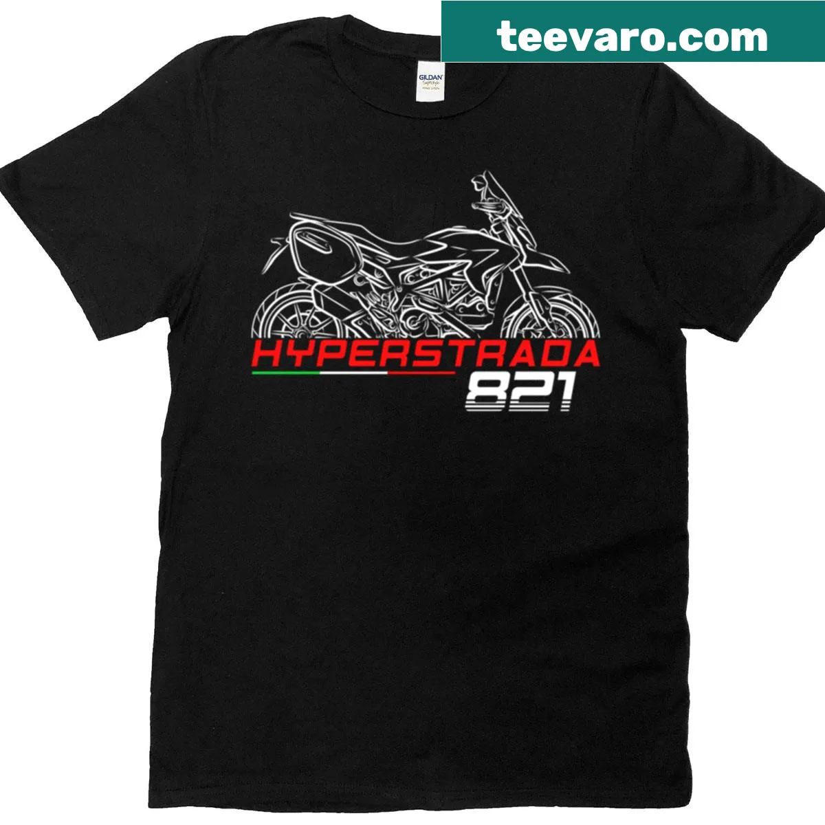 Ducati Hyperstrada 821 graphic on a motorcycle t-shirt — on a men's t-shirt