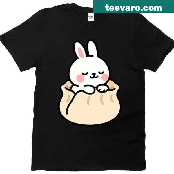 Kawaii white bunny in steamed dumpling graphic on t-shirt