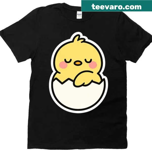Kawaii baby chick in cracked eggshell graphic on t-shirt