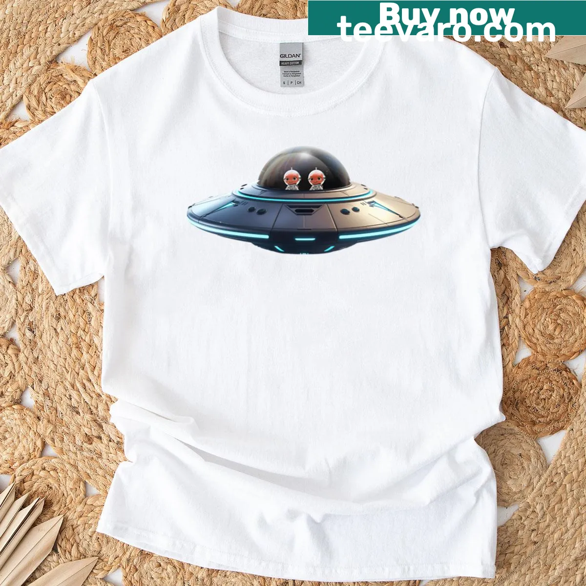 T-shirt featuring playful alien illustrations — on a men's t-shirt