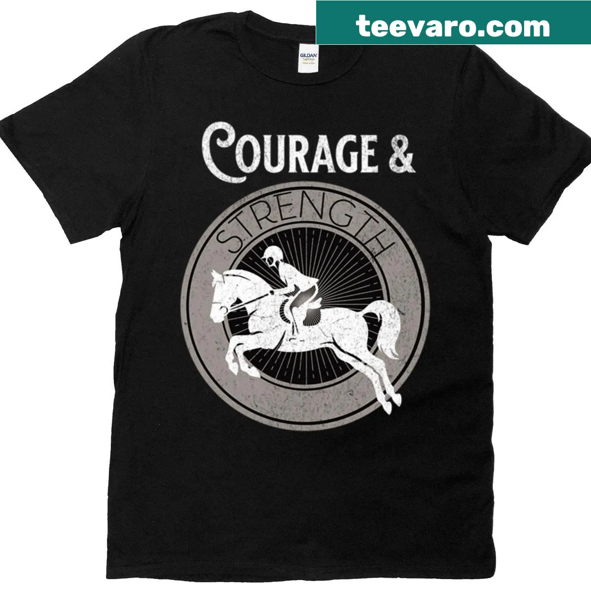 Equestrian T-shirt featuring a simple horse-themed graphic — on a men's t-shirt