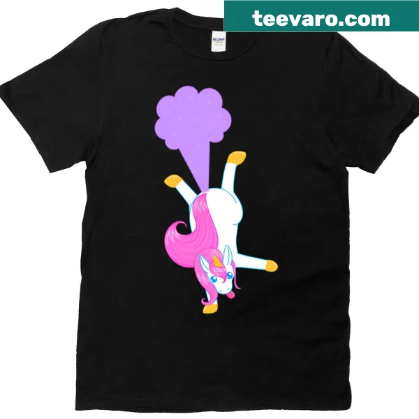Funny Fartwheeling Unicorn T-shirt with cartoon design