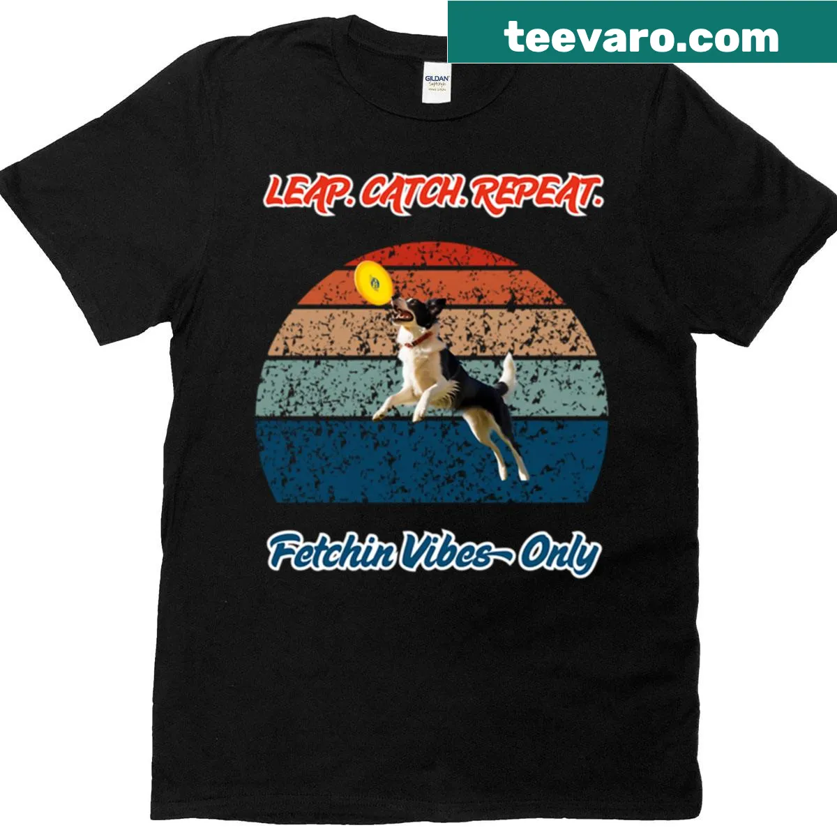 Funny Border Collie t-shirt with a dog catching a frisbee illustration — on a men's t-shirt