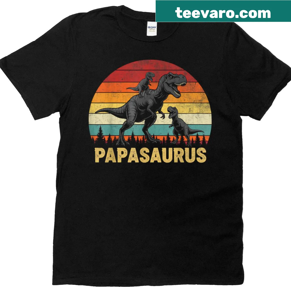 Funny dinosaur design that reads 'Papasaurus' for Father's Day — on a men's t-shirt