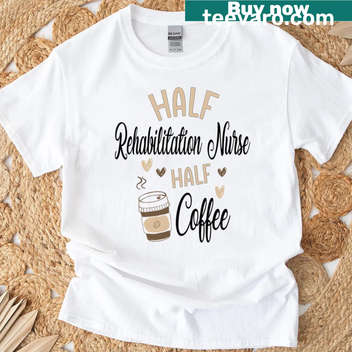 Funny t-shirt for rehabilitation nurses celebrating coffee — on a men's t-shirt