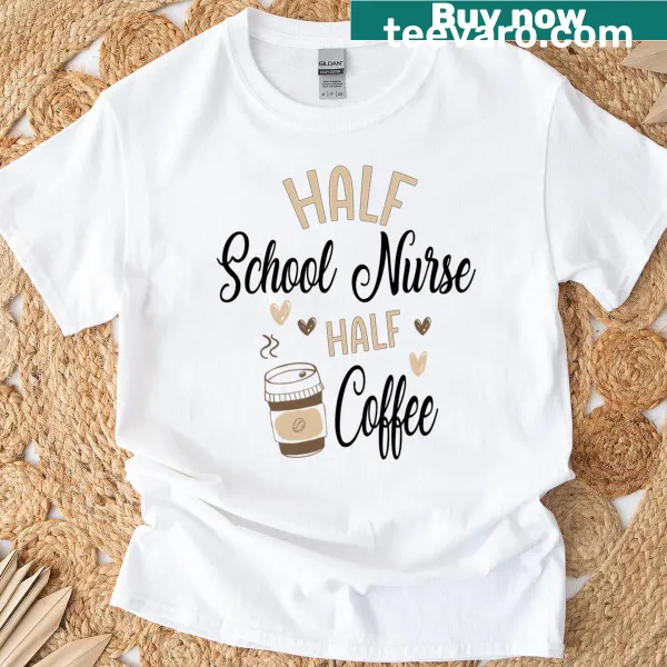 Funny oversized T-shirt for school nurses with coffee graphic
