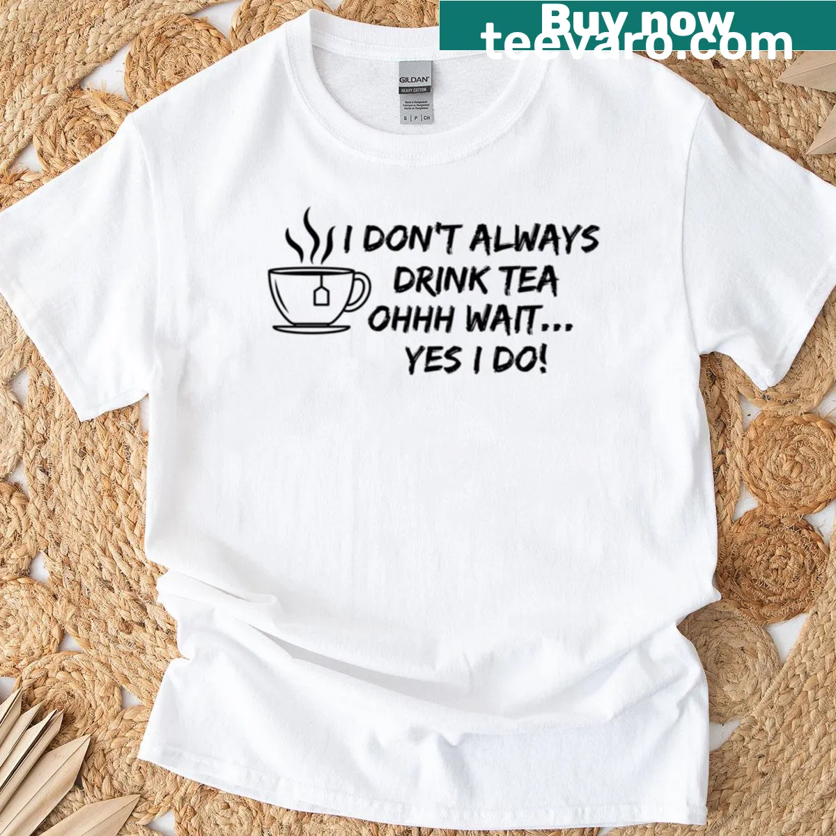 T-shirt with the funny quote about tea and a cute tea graphic. — on a men's t-shirt