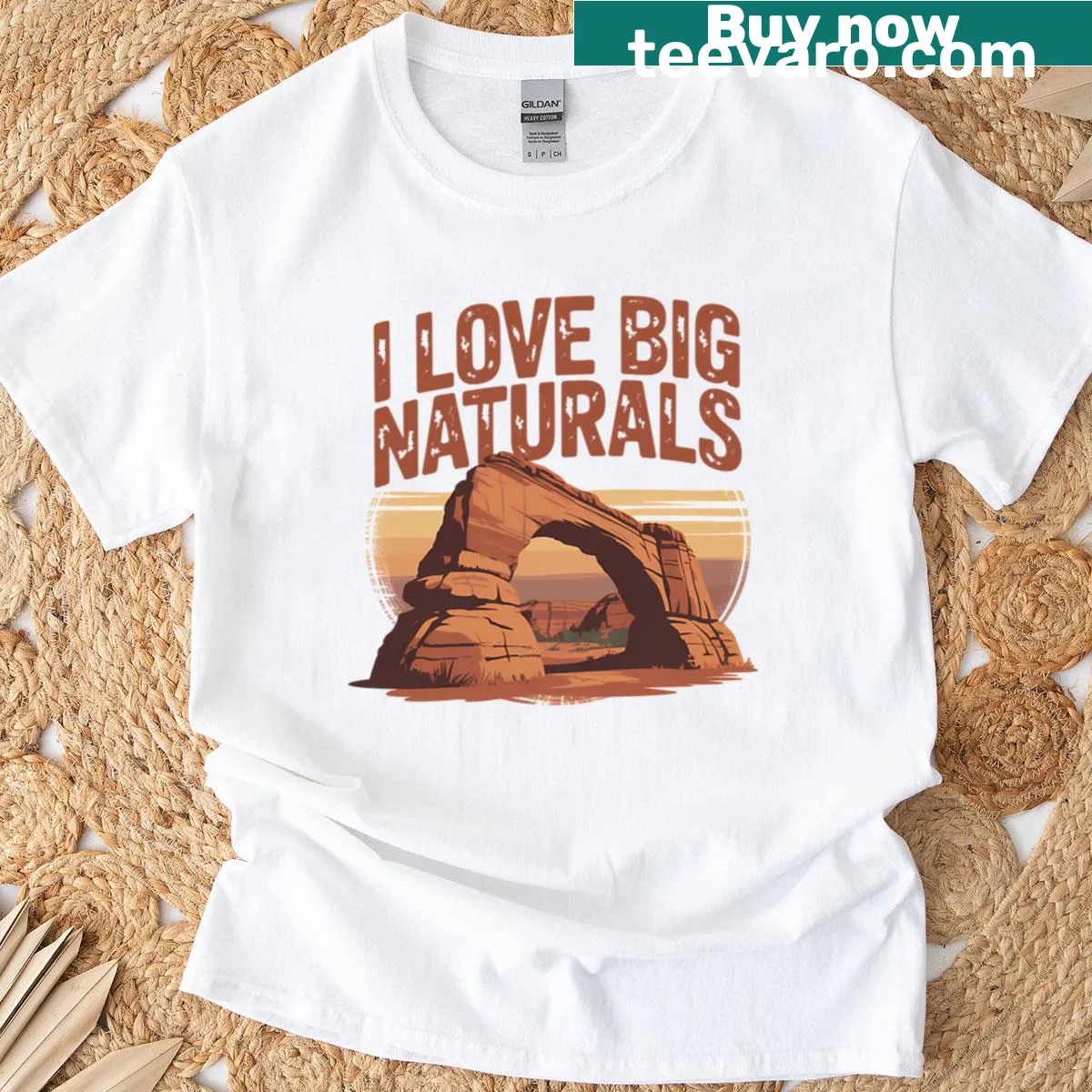 T-shirt featuring an illustration of Utah's natural arches — on a men's t-shirt