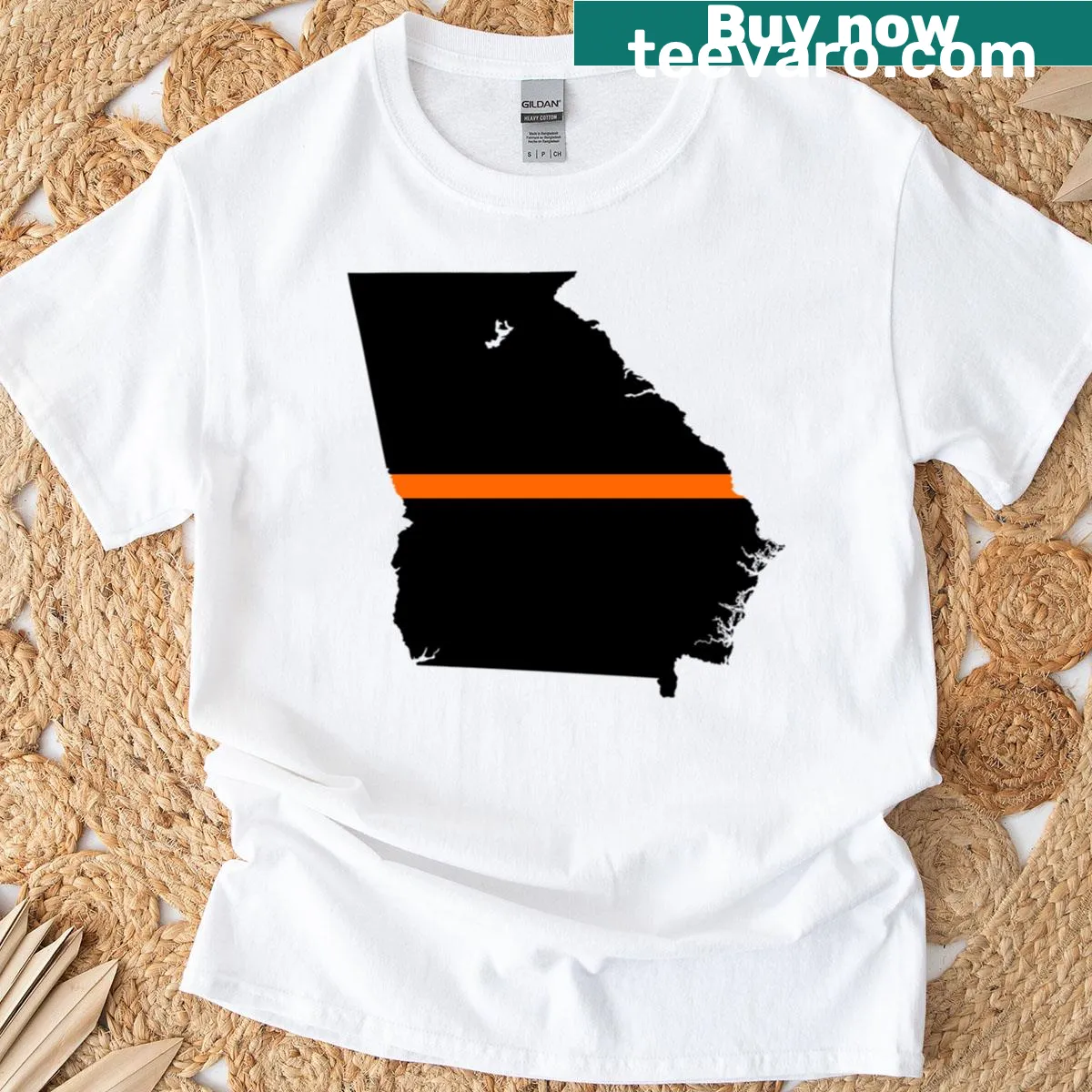 T-shirt featuring the Georgia Thin Orange Line design — on a men's t-shirt