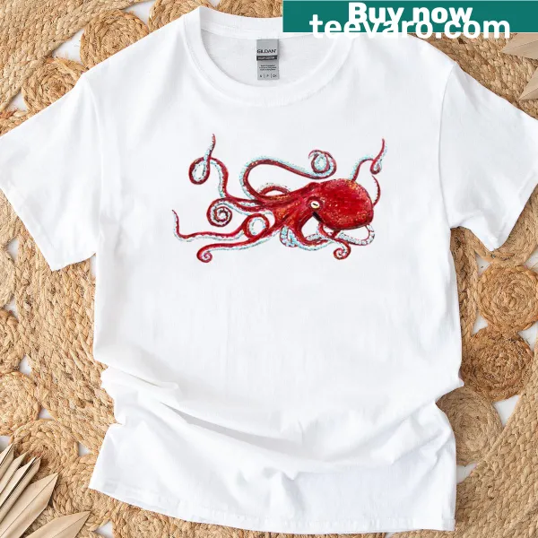 T-shirt featuring an artistic depiction of a Giant Pacific Octopus