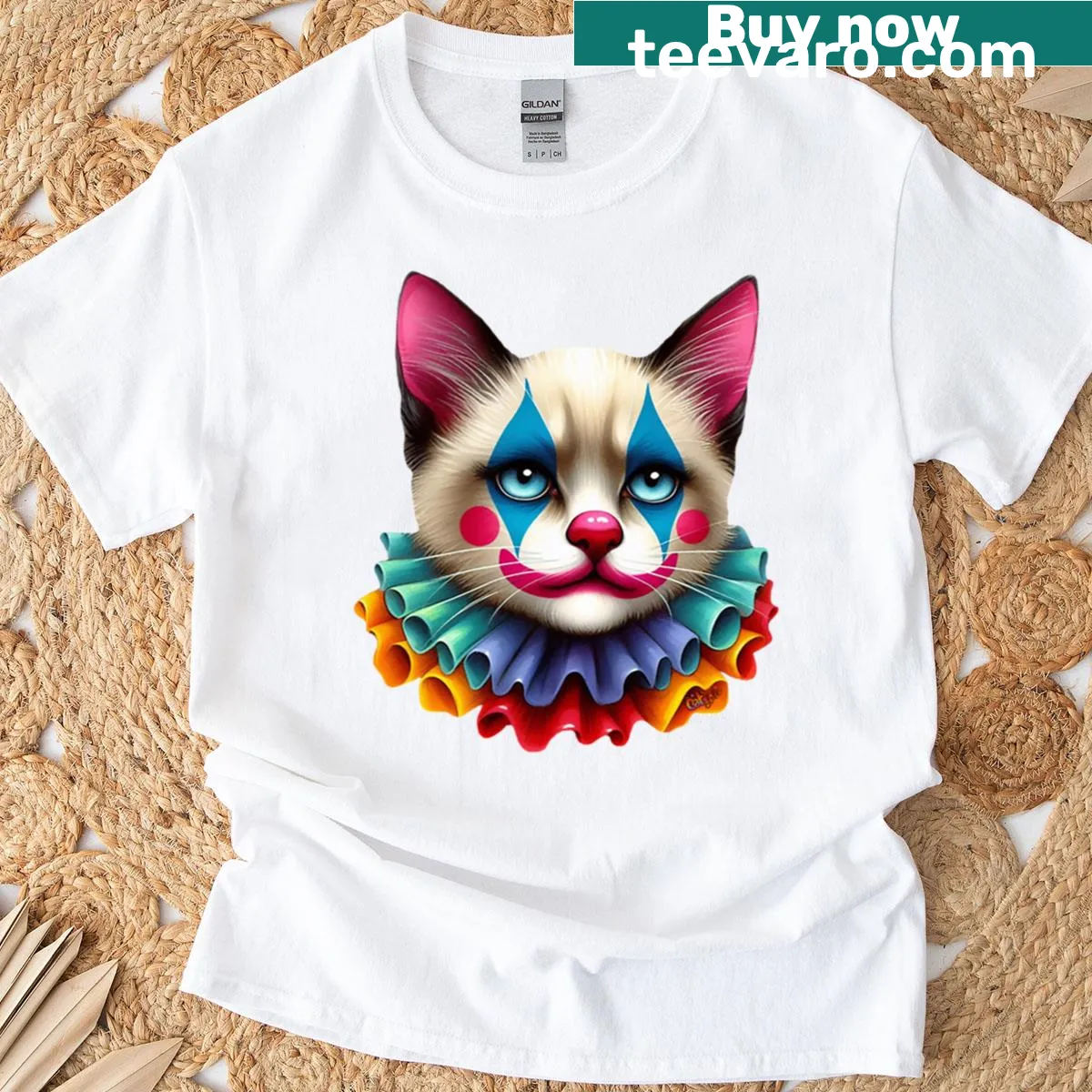 Oversized T-shirt with Gloomy Giggles the Cat cartoon design — on a men's t-shirt
