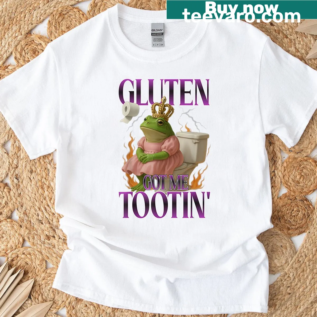 Humorous T-shirt with the quote 'Gluten Got Me Tootin'. — on a men's t-shirt