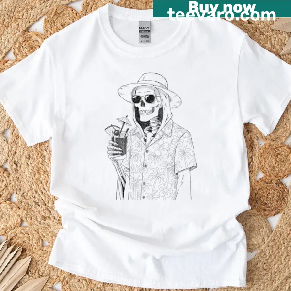 T-shirt with a playful Grim Reaper on vacation graphic