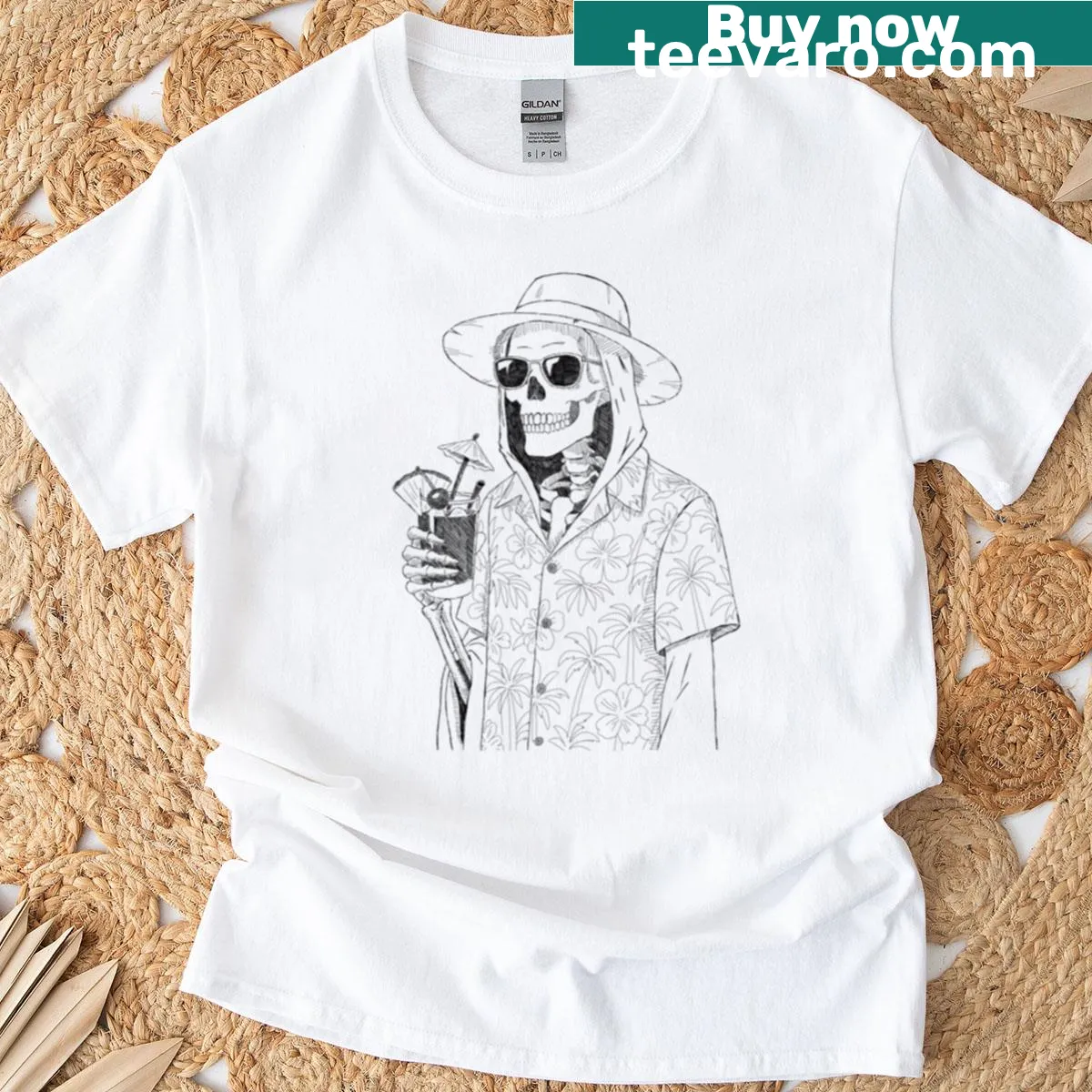 T-shirt with a playful Grim Reaper on vacation graphic — on a men's t-shirt