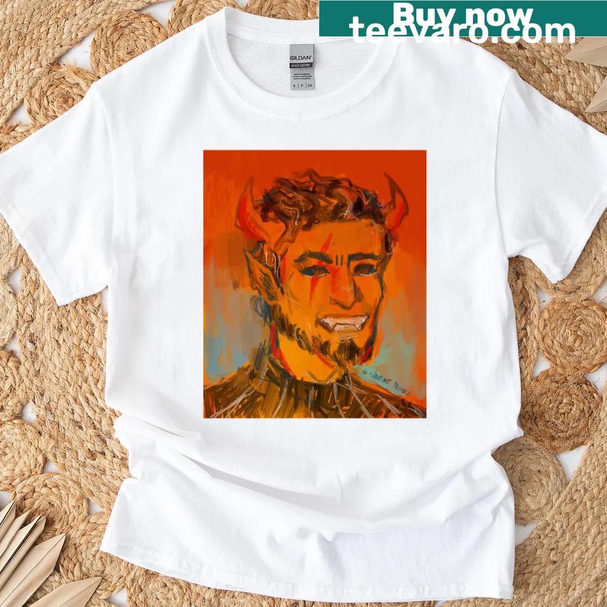 Funny oversized t-shirt with a handsome demon graphic — on a men's t-shirt