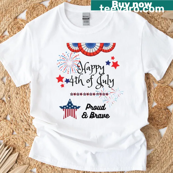 T-shirt with festive typography reading 'Happy 4th Of July'