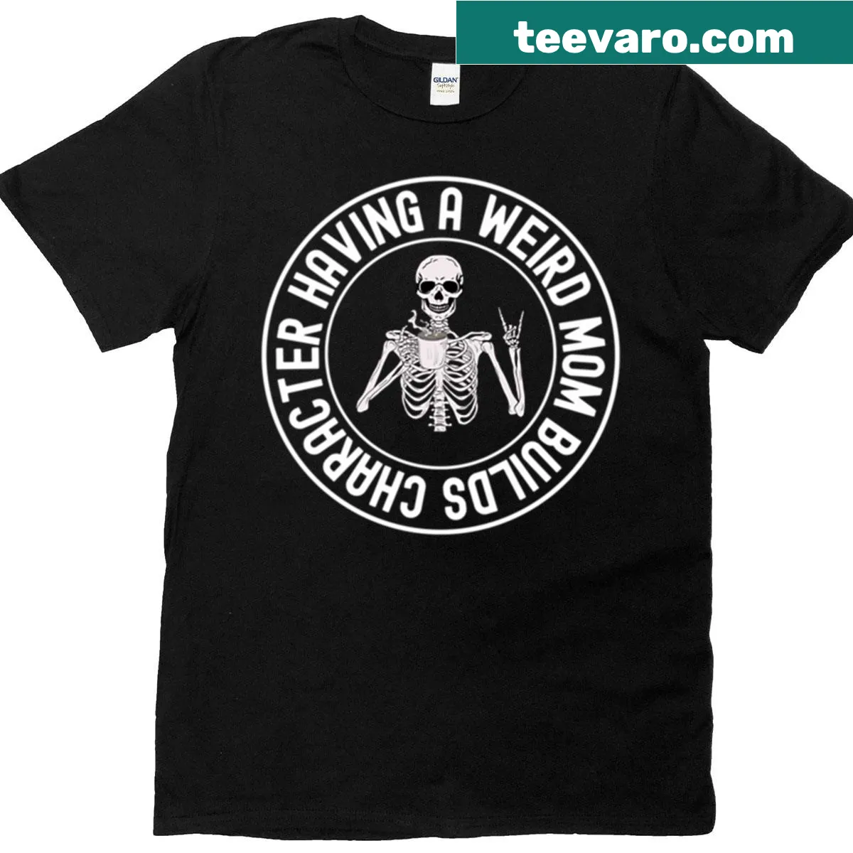 Oversized t-shirt featuring a skeleton graphic celebrating quirky moms — on a men's t-shirt