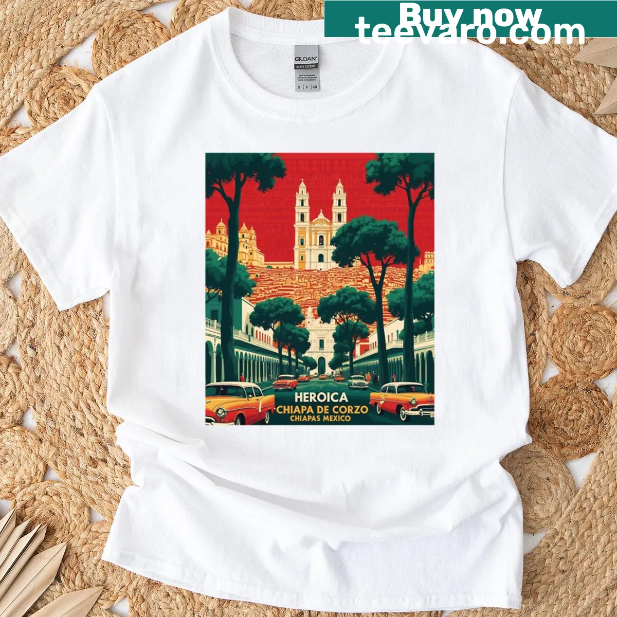 Vintage travel map design of Heroica Chiapa De Corzo, Chiapas, Mexico — on a men's t-shirt