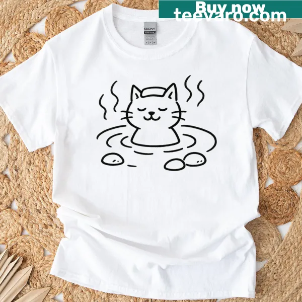 Adorable Hot Spring Cat T-shirt with cute illustration